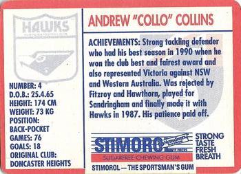 1991 Scanlens Stimorol #48 Andrew Collins Back